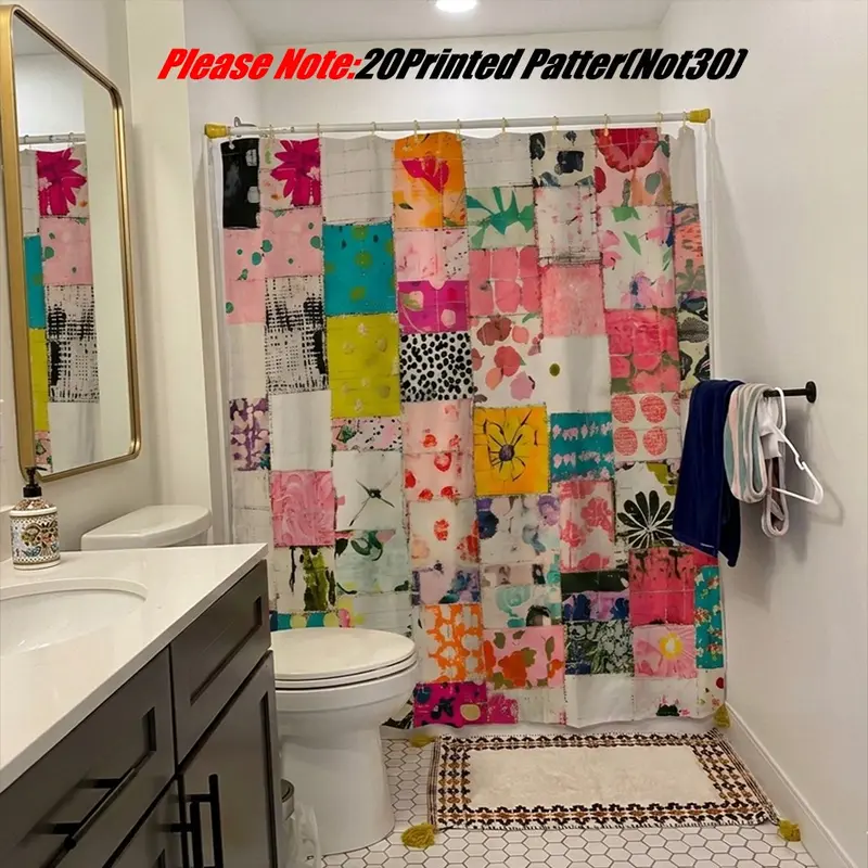 Retro collage fancy printed, waterproof, wear-resistant, easy to clean, machine washable, multiple sizes to choose from, Printed Shower Curtains, perfect for bathroom decoration, partitions, beautification space, shower curtain hooks