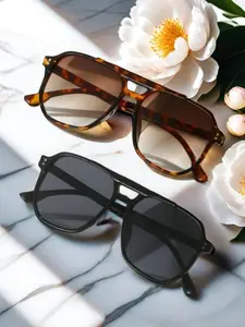 Unisex Vintage Square Frame Sunglasses Set, Trendy Casual Sunglasses for Everyday Use, Fashion Accessories for Outdoor Activities, Trendy Beach Eyewear