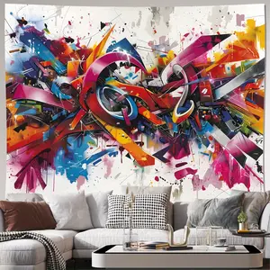 Colorful Graffiti Wall Tapestry - Suitable for Living Room, Bedroom, Office, and Party Decorations - Easy to Install - No Power Required - Woven with Polyester Fabric - Horizontal Design