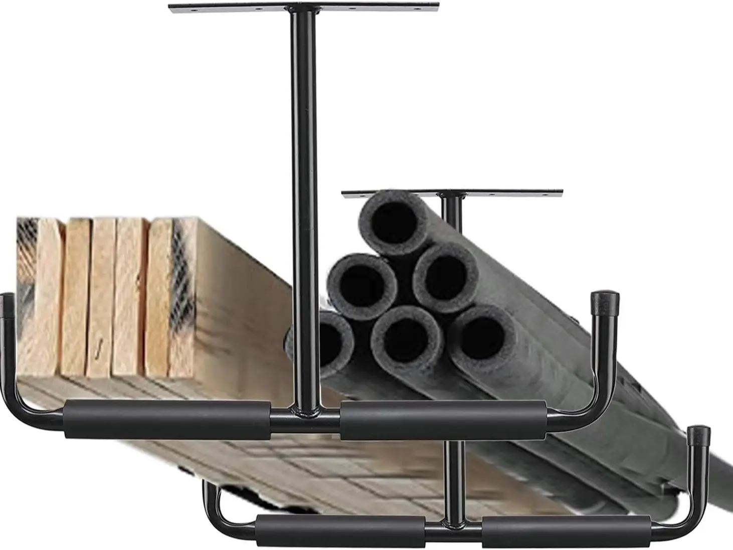 2 Pack Overhead Garage Storage Hooks, 16.5 Inch Heavy Duty Ceiling Mounted Garage Utility Hanging Rack, Black