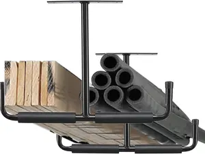 2 Pack Overhead Garage Storage Hooks, 16.5 Inch Heavy Duty Ceiling Mounted Garage Utility Hanging Rack, Black