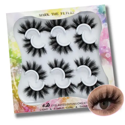 Fluffy False Eyelashes (6 Pairs), Cosmetic False Lashes, Natural Curling Eye Makeup Strip Lashes, Full Volume, Dramatic Volume Eyelash for Lashes Extensions, Volumized False Eyelashes for Women and Girls Eye Makeup Enhancement