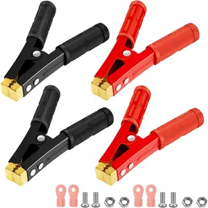 Charger Clamps 1000A 2 Pair, Jumper  Clamps Pure Copper, Jumper  Ends 6 Inch,  Clamps Heavy Duty with Insulating Sheath for Under 2AWG  Cables (12V/24V/36V) by