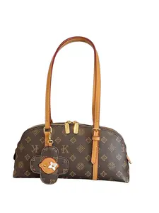 High-Quality Vintage Floral Bag, Leather Patchwork + Flower Charm, Commuter Crossbody Shoulder Bag, Classic Print + Vegetable-Tanned Strap