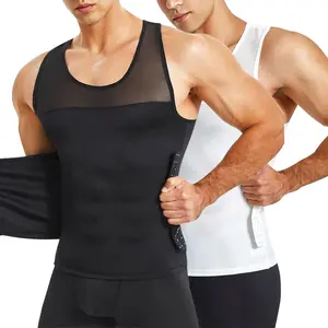 CATTIBOR Men's Compression Vest,Men Mesh Shapewear Tank Top with Waist Cincher ,Men Tummy Control Vest,Men Sport Shirts Underwear  For Running GYM Exercise Men Underwear