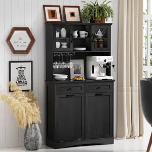 【Does Not Include Trash Can】 Spurgehom 2-in-1 Kitchen Trash Cabinet & Pantry Cabinet: Freestanding Tilt-Out Storage with Shelves, Holds 13 Gallon Garbage Can, for Kitchen, Living Room & Bathroom Organization