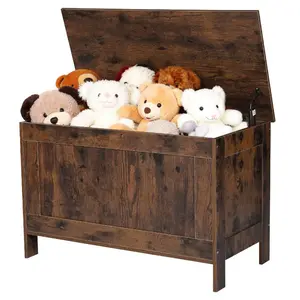 VEVOR Kids Storage Bench, Wooden Toy Box Chest, Large Storage Cabinet with Safety Hinge, Toddlers Retro Storage Bench for Playroom, Living Room or Entryway, 29.7x 15.3x 18.9 in, Easy Assembly, Brown, Playroom Use