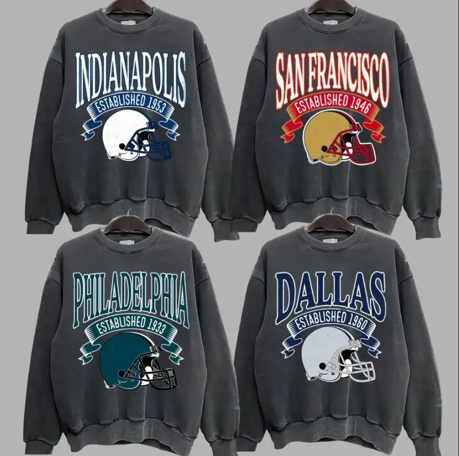 Retro Style Varsity All Team Football Crewneck Ver 2 Dark Heather Sweatshirt, Gameday Hometown Sweatshirt, Fashion For All, Full Size, Full Color
