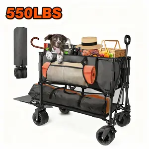 Slendor 54" Double Decker Wagon Cart with Wheels Foldable, 400L Large Capacity Collapsible Wagon, 550LBS Load Carts, Beach Wagon for Camping Outdoor Portable
