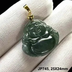 Green Jade Pendant 'The Buddha Happy', Free Necklace