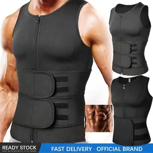Mens Neoprene Sweat Vest Body Shaper Sauna Suit Waist Trainer Double Belt Workout Tank Top Gym Fitness Running Exercise Zipper Corset Tummy Compression Heat Trimmer Activewear Undershirt Apparel For Men All Seasons Sports
