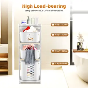 2025 viral 3-layer laundry basket PP material 360° wheels with brakes large capacity home use  22lbs max load molding detachable easy clean ideal housewarming gift
