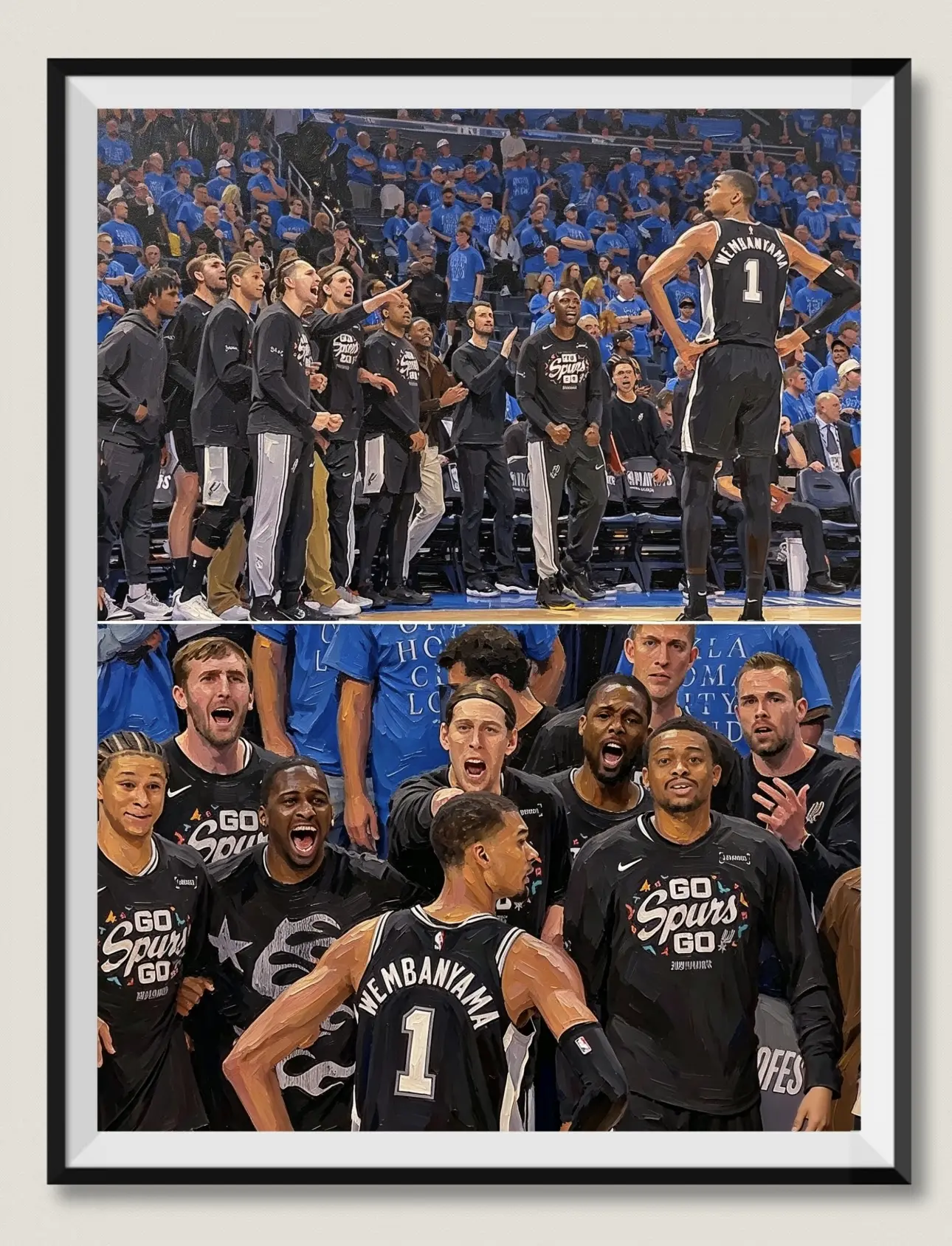 Artistic Sports Canvas Poster Print - San Antonio Spurs 2026 Western Conference Finals Game 1 Wembanyama Bench Celebration Wall Art, Cool Room & Office Decor for Basketball Fans