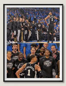 San Antonio Spurs 2026 Western Conference Finals Game 1 Canvas Poster - Wembanyama Bench Celebration Wall Art, Cool Room Decor for Basketball Fans