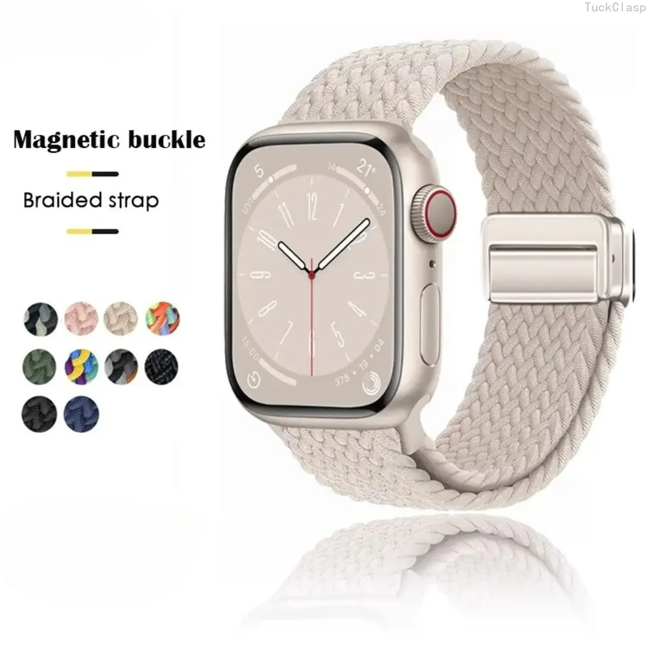 Braided Magnetic Buckle Watch Band Compatible with Apple Watch, Stretch Strap Compatible with 38–49mm Series and Ultra, Adjustable Comfortable Elastic Wristband for Everyday Wear