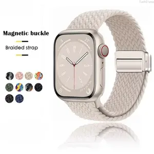 Braided Magnetic Buckle Apple Watch Band, Stretch Strap Compatible with 38–49mm Series and Ultra, Adjustable Comfortable Elastic Wristband for Everyday Wear