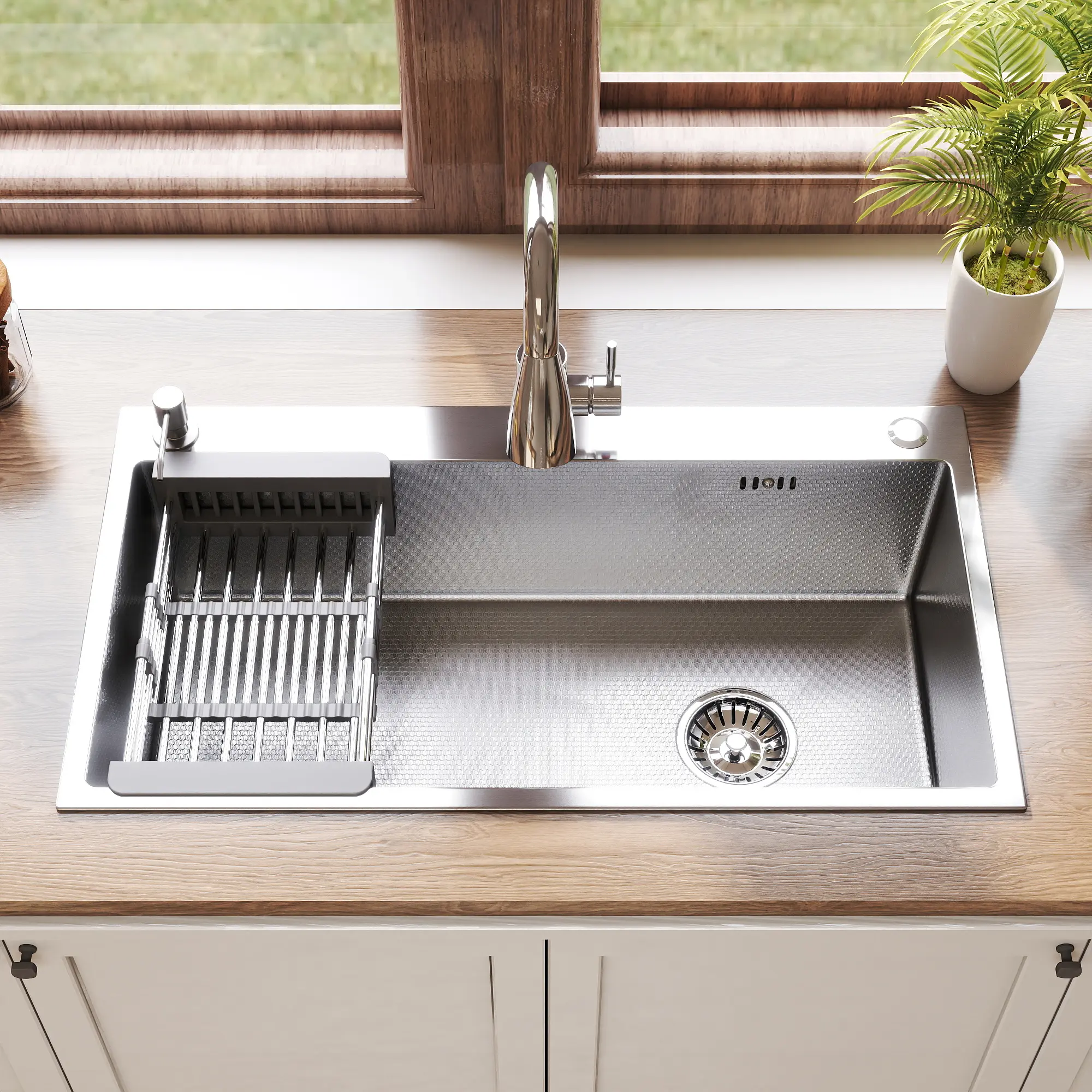 16-Gauge Stainless Steel Drop-in Single Bowl Sink - Noise Reduction, Smooth Easy-to-Clean Surface, Multi Accessories for Modern Kitchen, Kitchen Accessories