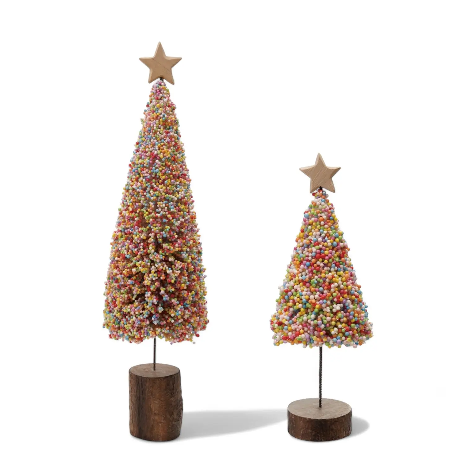Colorful Microbead Christmas Tree with Wood Slice Base | 2 Sizes