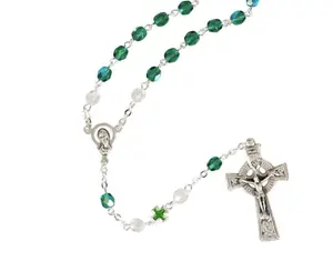 Irish Rosary with Green Cross Our Father Beads, Handmade in Italy, Custom Design