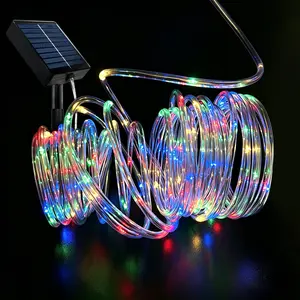 Solar Powered LED Rope Lights, Vibrant Led Lights, 8 Modes Waterproof Outdoor Decor, Garden Patio Pool Tree Lighting, Warm Colorful Blue Light