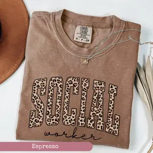 Comfort Colors Leopard Social Worker Tee, School Counselor Shirt, Social Worker School Shirt, Social Worker Shirt Gift