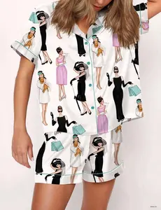 Breakfast At Tiffany's Satin Pajama Set For Women, All Size, Sleepwear Soft