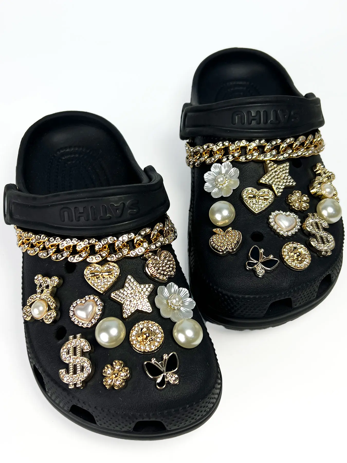 26-Piece Bear & Rhinestone Chain Accessories Set, Decorative Shoe Accessories, Cute Bling Shoe Charms for Hollow Sandals, Slippers, Crocs, All-Season Fashion