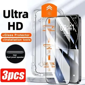 3pcs 8K HD Screen Protector, Tempered Glass Film for iPhone 17 Pro Max/17 Air/16e/16/15/14/13/12/11/Plus/Mini/XR/X/XS/XS MAX, One-Click Film Applicator, 9H+ Hardness, Full Coverage, Edge Protection, Anti-Scratch, Anti-Fingerprint, Easy to Install