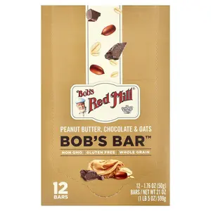 Bob's Red Mill Bob's Bar™, Peanut Butter, Chocolate & Oats, 12 Bars, 1.76 oz (50 g) Each