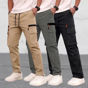 Men’s outdoor multifunctional cargo pants, 3-pack; casual straight cut with a drawstring waist, side zipper, and large pockets; suitable for everyday wear, commuting, versatile for various occasions, and ideal as work pants for outdoor tasks.