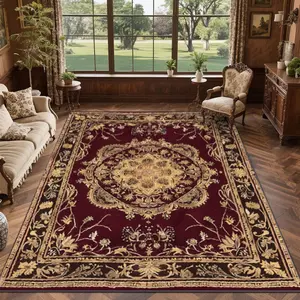 Exquisite square printed velvet carpet with dot-plastic backing, featuring antique patterns, Vintage Area Rugs. Versatile for home & commercial indoor decor, available in multiple sizes, machine-washable, convenient and practical.