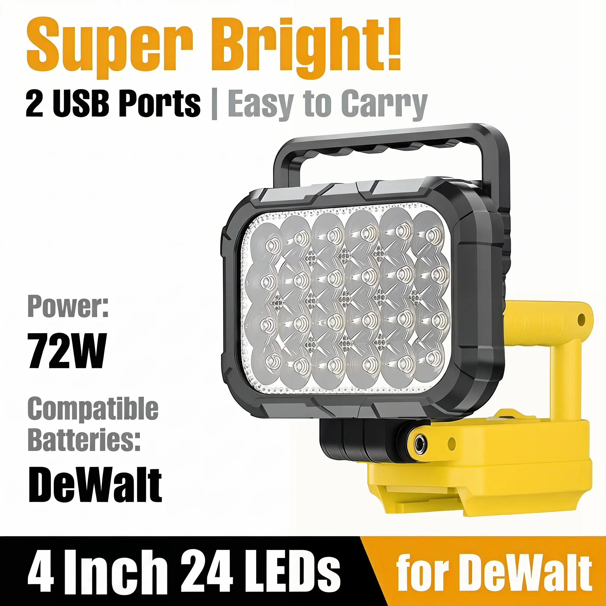 Dewalt 20v Cordless LED Work Light, High Performance High Lumen Brightness High Lumen Flashlight, 72w 3000lm Wide Beam, Dual USB Charging Ports, Ideal for Camping, Emergency, Workshop, Garage