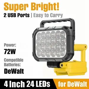 Dewalt 20v Cordless LED Work Light, 72w 3000lm Wide Beam, Dual USB Charging Ports, Ideal for Camping, Emergency, Workshop, Garage