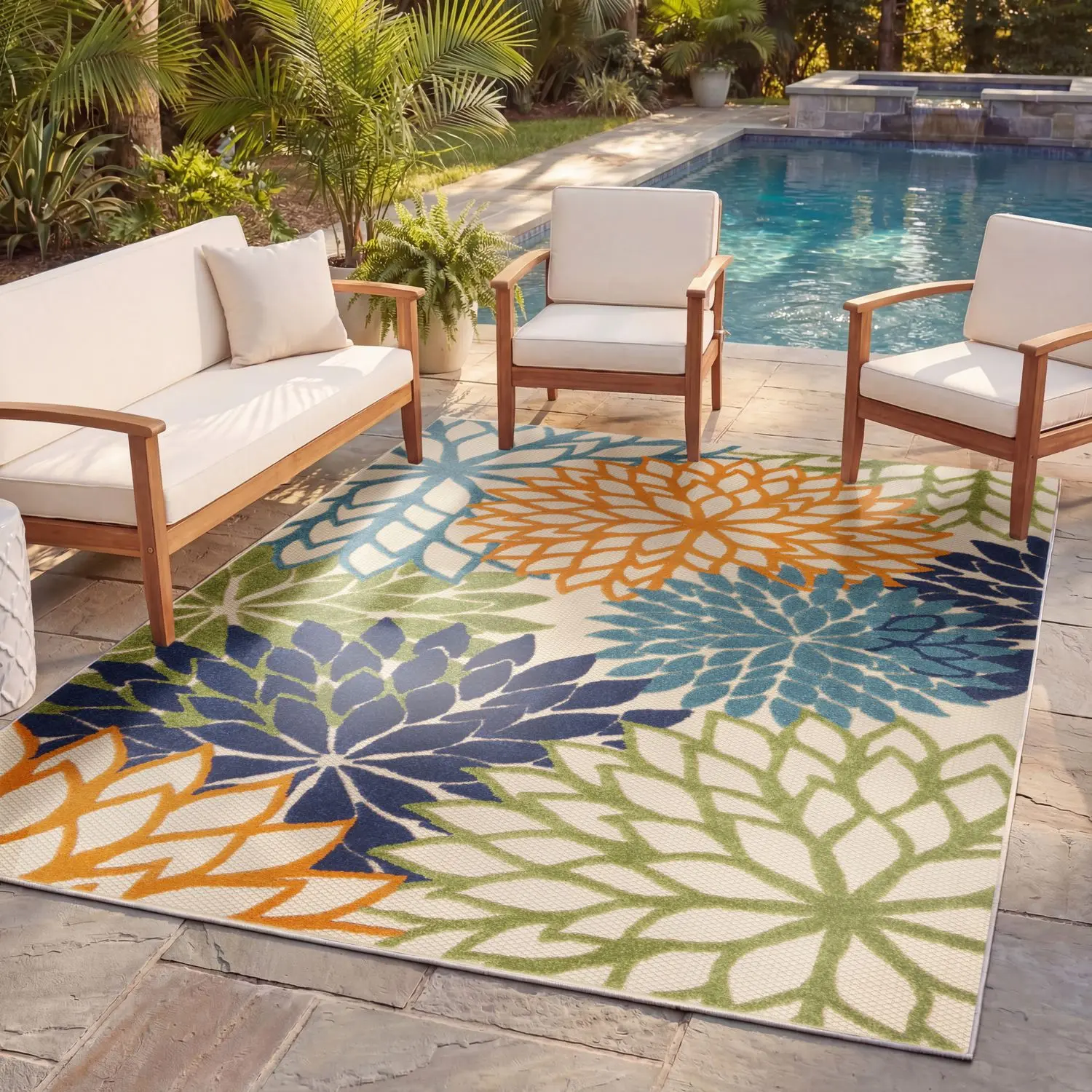 Nourison Aloha Floral Bloom Flatweave Indoor/Outdoor Area Rug, Decorative Floral Pattern Hawaiian Home Accessory, Balcony Area Rug, Decorative Rug