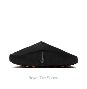 Black Thick-Soled Mule Slides, Orange Spherical Massage Outsole, Breathable Fabric Upper, Pre-Game Recovery Tech Slides
