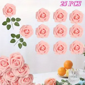 25 Pcs Artificial Flowers Real Looking Pink/White Foam Fake Roses with Stems for DIY Wedding Bouquets Bridal Shower Centerpieces Party Decorations,Halloween Decor Gifts,DIY Home tool,Hand tool,Tool kit set