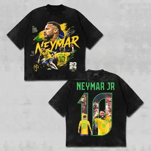 Neymar Jr Brazil No 10 Graphic Tee, NJR Ousadia Alegria World Champion 2026 Soccer T-Shirt, Neymar Football Jersey Top, Vintage Washed Oversized Streetwear, Retro Sportswear Mens Clothing, Fans Gift
