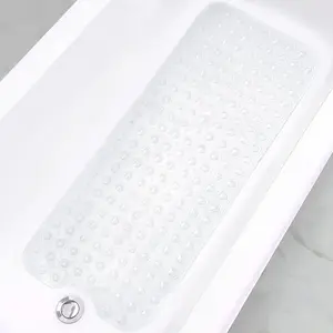 Non Slip Bathtub Mat with Suction Cups, Extra Long Bath Mat with Drain Holes, Machine Washable Shower Mat for Bathroom, Soft Flexible Safety Bath Tub Mat for Kids Elderly, Clear Blue Black Gray Available