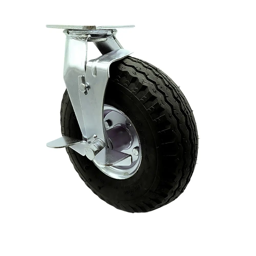Service Caster SCC-100S3504-PNB-TLB-BSL 10 in. Swivel Pneumatic Caster Black Rubber Wheel & Top Lock Brake & Bolt on Swivel Lock Heavy Duty Caster