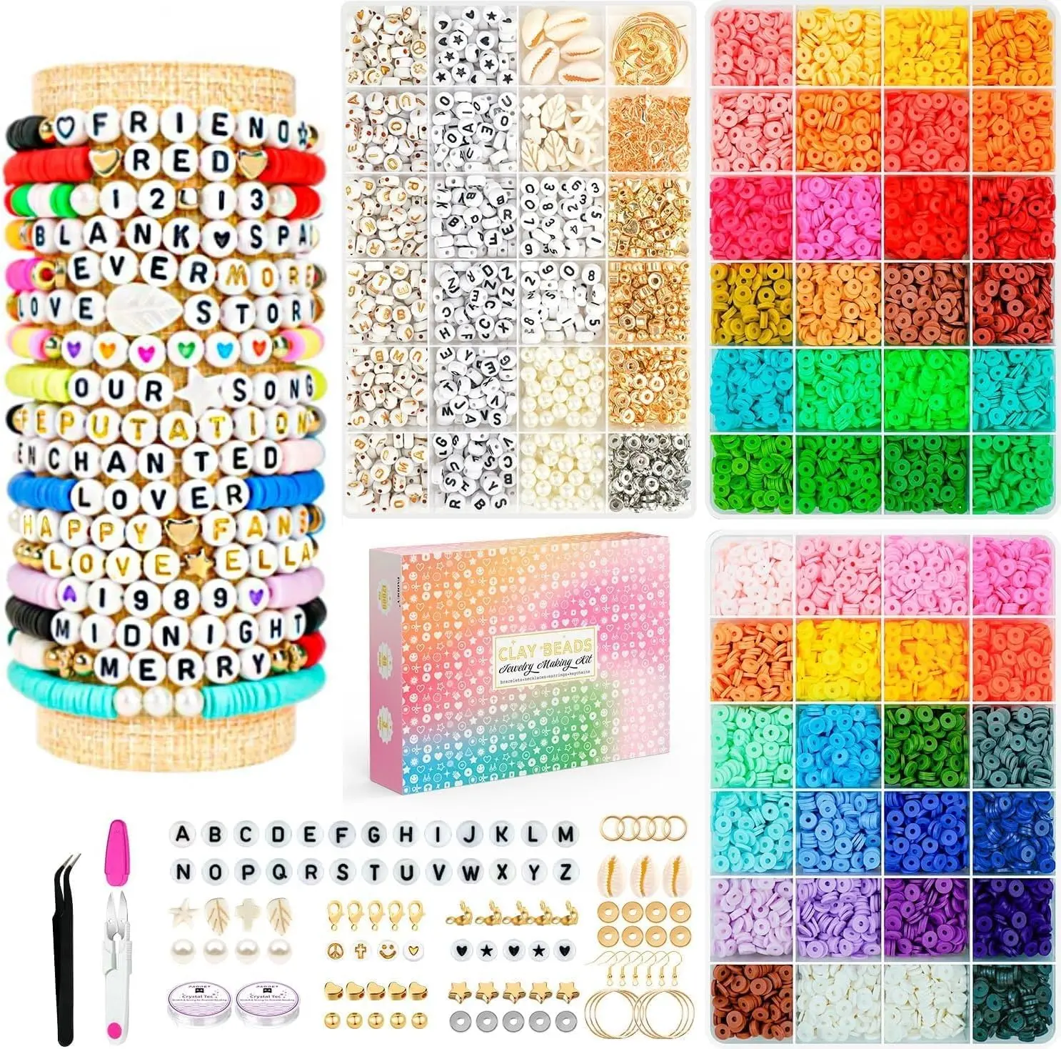 Friendship Bracelet Making Kit - 14000pcs 48-Color Clay Beads with Number & Letter Bead Set, DIY Jewelry Supplies for Kids, Concert Merch Arts & Crafts Gifts