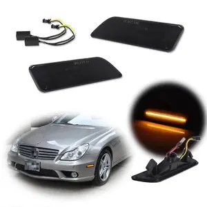 2pcs Smoke Amber LED Bumper Side Marker lamps Lights For 2006 2007 2008 2009 2010 2011 Mercedes Benz W219 CLS-Class,Replace OEM 2198200321, 2198200421, 219-820-03-21, 219-820-04-21