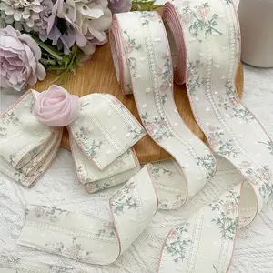 Sweet Floral Ribbon Roll, 3.8cm/5cm Wide Cotton Lace Trim, DIY Hair Accessories, Bow Materials, Handmade Craft Supplies, DIY Decorative Ribbon