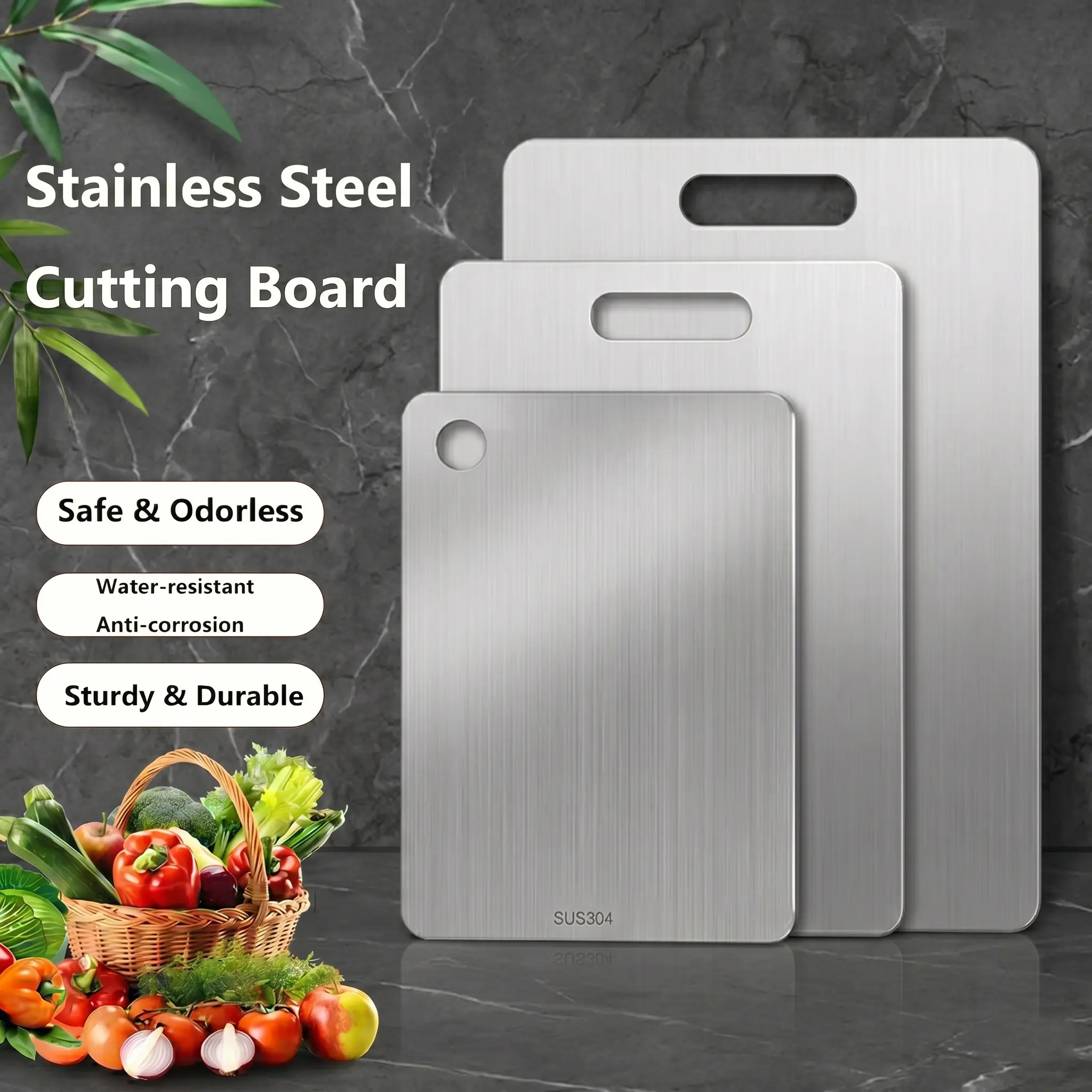 Stainless Steel Cutting Board, Counts Non-slip Double Sided Food-grade Durable Chopping Board for Meat & Vegetable & Fruit, Modern Kitchen Accessories,Food Grade Stainless Steel Cutting Board Set M+L+XL Ultra-Thin Durable Rustproof Easy to Clean