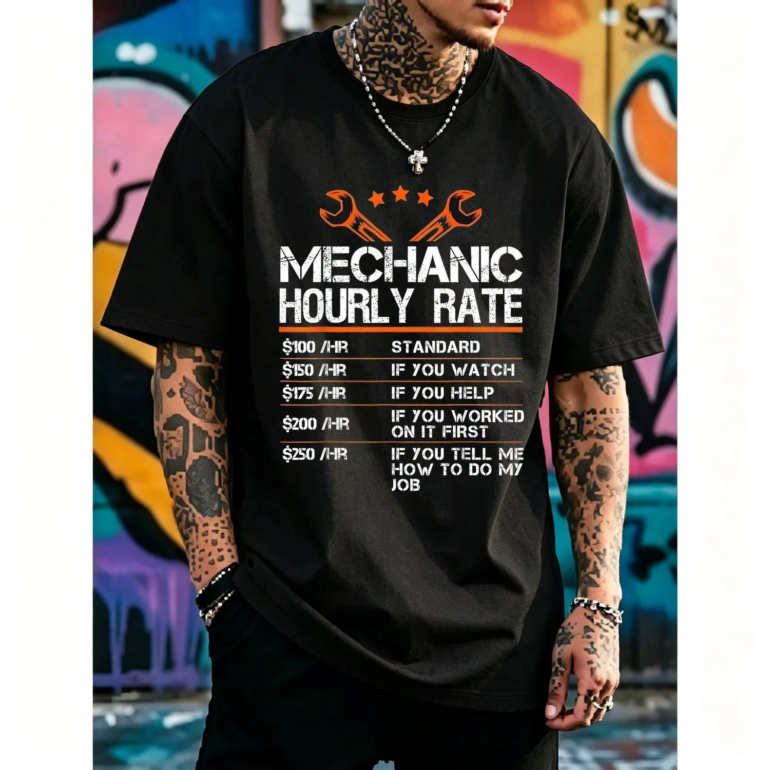 Men's Short-sleeve T-shirts Funny Mechanic Hourly Rate Auto Repair Mechanic Labor Rates Casual Comfortable Apparel Workwear Tee