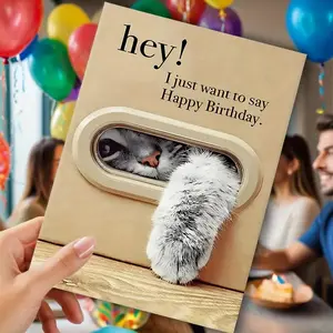 Cute Cat Pattern Birthday Card with Envelope, 1 Count Creative Birthday Greeting Card, Fun Party Cards, Birthday Gift for Friend & Family, Party Supplies, Custom Message Card