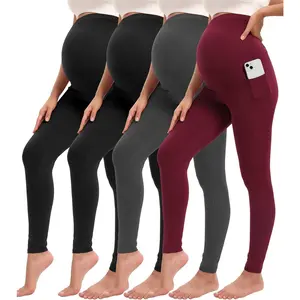 4 Pack Women’s Maternity Leggings with Pockets Over The Belly Pregnancy Workout Yoga Pants Activewear
