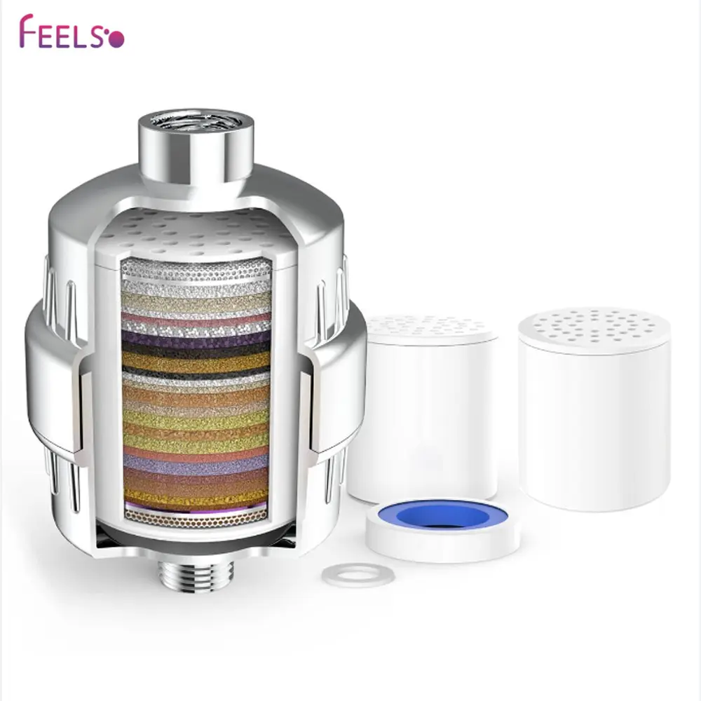 FEELSO Shower Filter for Hard Water - Reduces Chlorine, Fluoride, and Sediments, Activated Carbon for Dry Itchy Skin, Shower Filter Replacement, Filtered Shower System