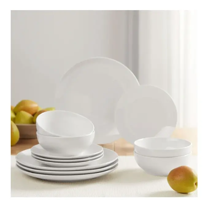 Glazed White Stoneware Dinnerware Set 12-Pieces - Elegant Ceramic Tableware for Everyday Use