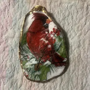 Red Cardinal Cape Cod Oyster Shell trinket dish