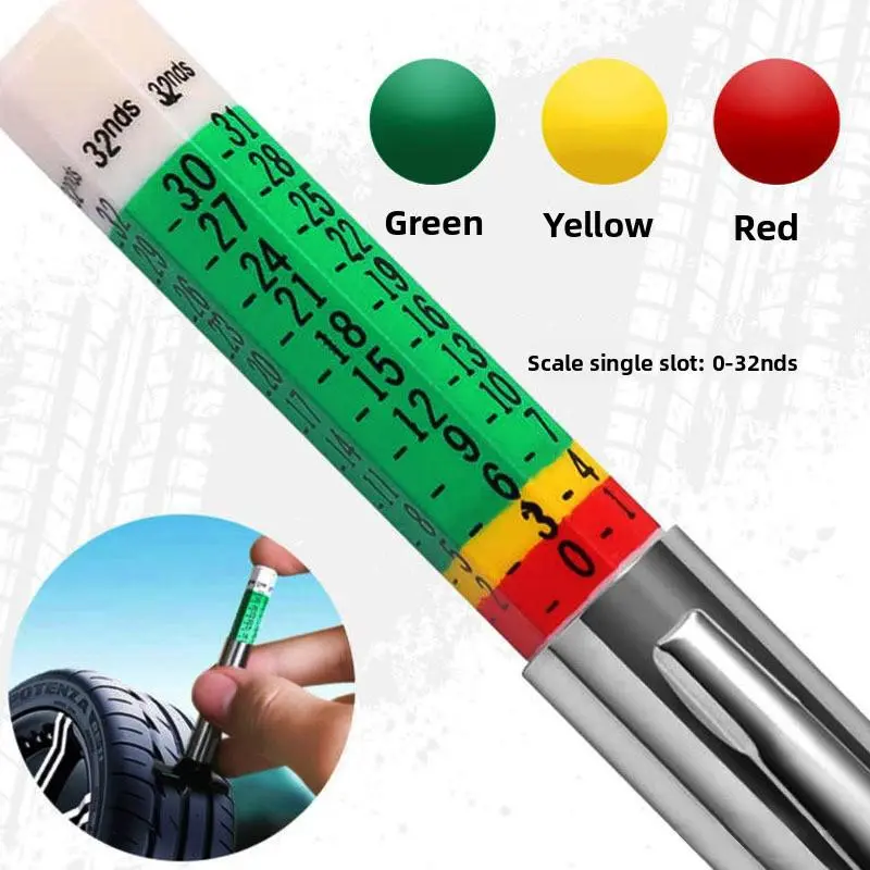 2 Pcs 25mm Car Tire Tread Depth Gauge Color Coded, Universal Car Tire Tread Depth MeterReads in MM and 32nds, Quickly Identifies Tread on Tires